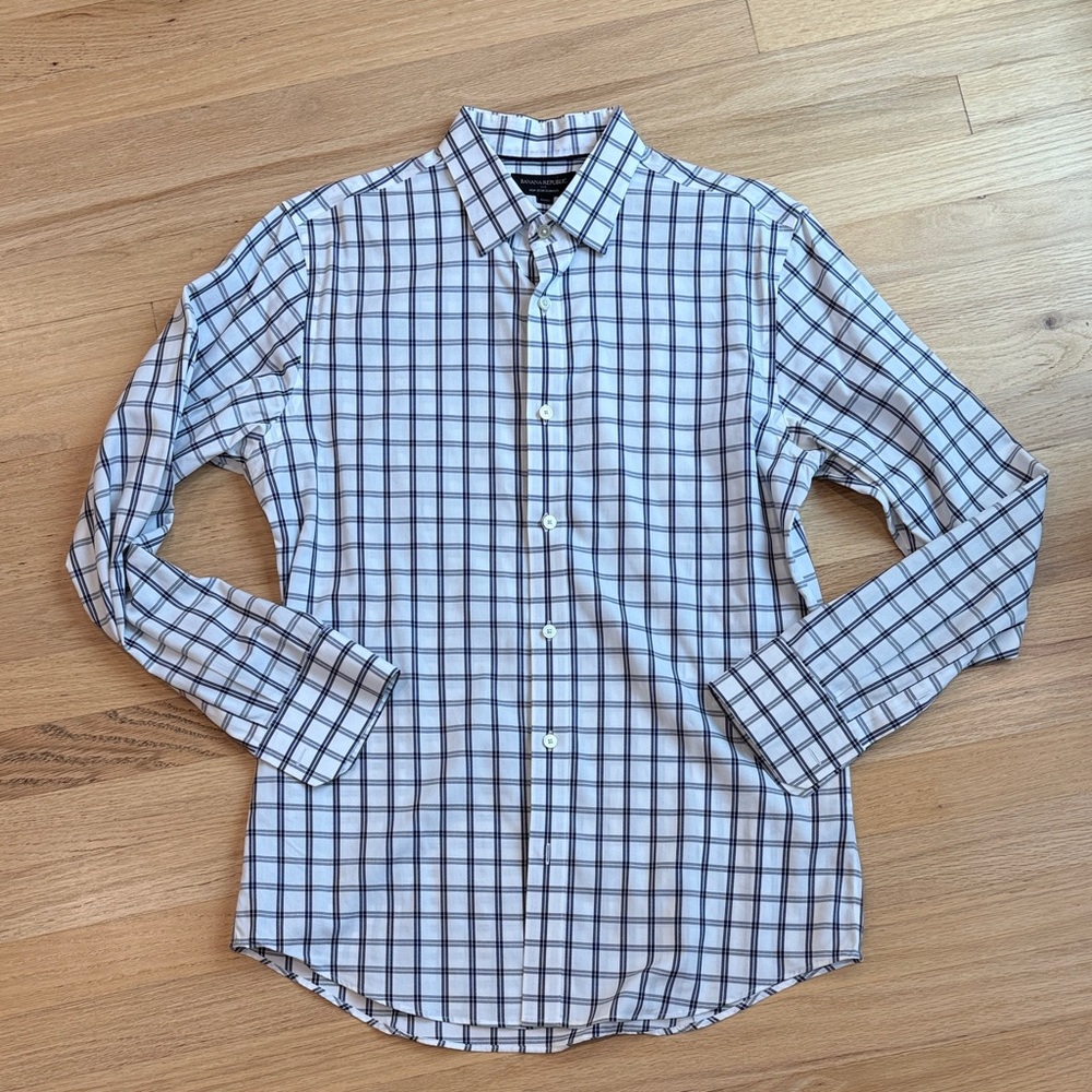 Banana Republic Men's Checkered Shirt - Black White & Light Blue